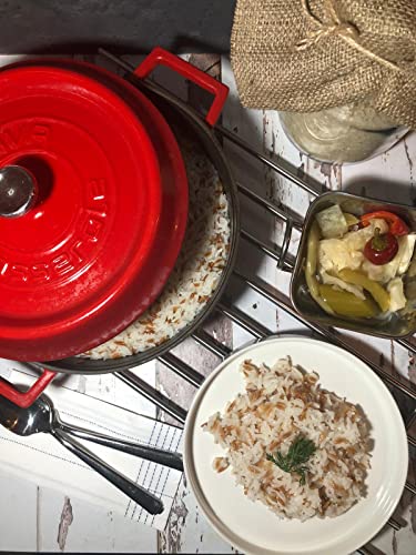 LAVA 3.7 Quart Enameled Cast Iron Braiser: Multipurpose Stylish Red Round Dutch Oven Pot with Enameled Black Interior and Trendy Lid