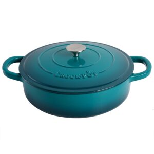 Crock-Pot Artisan Oval Enameled Cast Iron Dutch Oven and Braiser Bundle, 7-Quart and 5-Quart, Teal Ombre