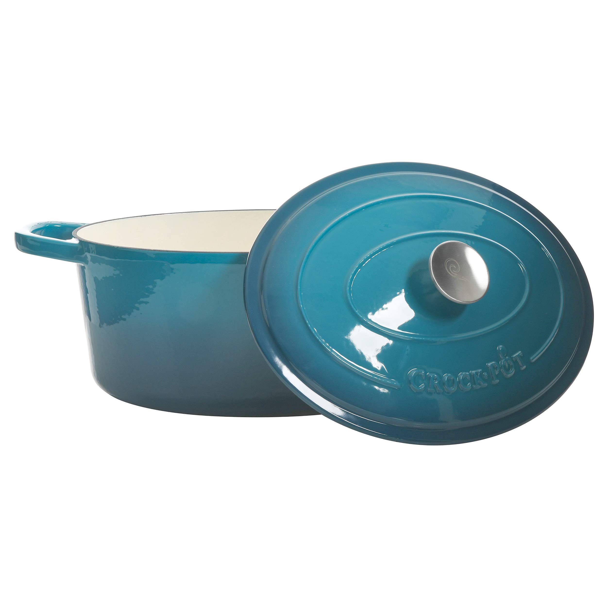 Crock-Pot Artisan Oval Enameled Cast Iron Dutch Oven and Braiser Bundle, 7-Quart and 5-Quart, Teal Ombre