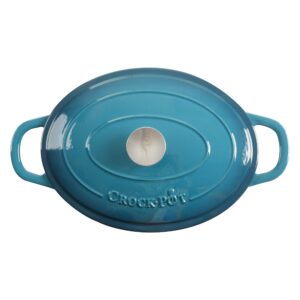 Crock-Pot Artisan Oval Enameled Cast Iron Dutch Oven and Braiser Bundle, 7-Quart and 5-Quart, Teal Ombre