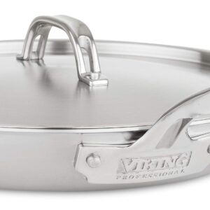 VIKING Culinary Professional 5-Ply Stainless Steel Fry Pan, 12 Inch, Includes Lid, Dishwasher, Oven Safe, Works on All Cooktops including Induction, Satin Finish