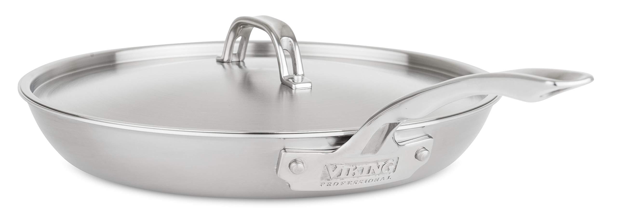 VIKING Culinary Professional 5-Ply Stainless Steel Fry Pan, 12 Inch, Includes Lid, Dishwasher, Oven Safe, Works on All Cooktops including Induction, Satin Finish