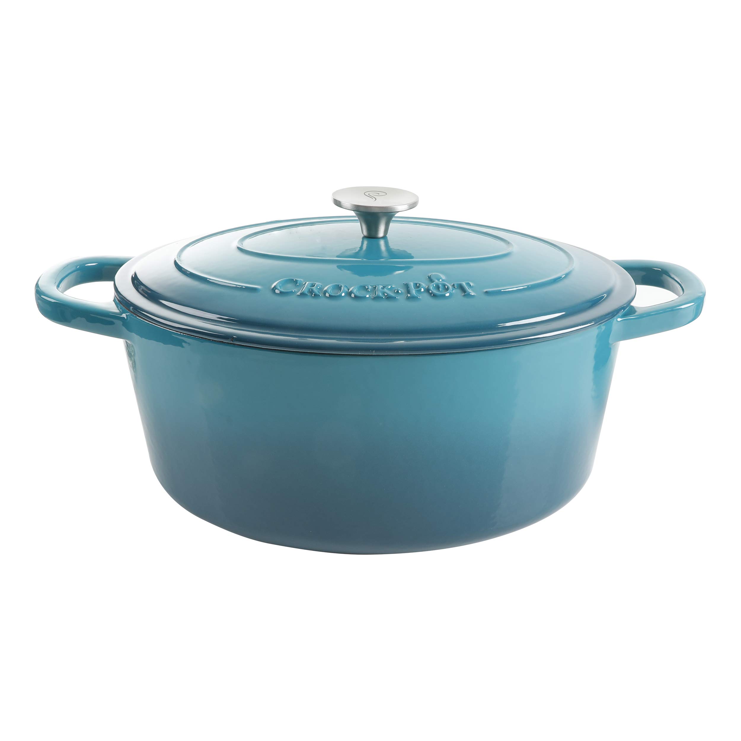 Crock-Pot Artisan Oval Enameled Cast Iron Dutch Oven and Braiser Bundle, 7-Quart and 5-Quart, Teal Ombre