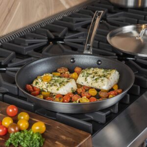 VIKING Culinary Professional 5-Ply Stainless Steel Fry Pan, 12 Inch, Includes Lid, Dishwasher, Oven Safe, Works on All Cooktops including Induction, Satin Finish