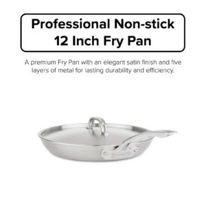 VIKING Culinary Professional 5-Ply Stainless Steel Fry Pan, 12 Inch, Includes Lid, Dishwasher, Oven Safe, Works on All Cooktops including Induction, Satin Finish