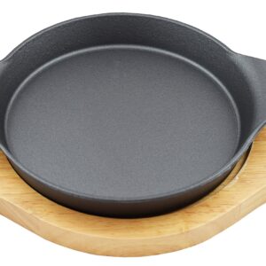 Sunrise Kitchen Supply Round Cast Iron w/Handles and Rubberwood Underliner Set (8")