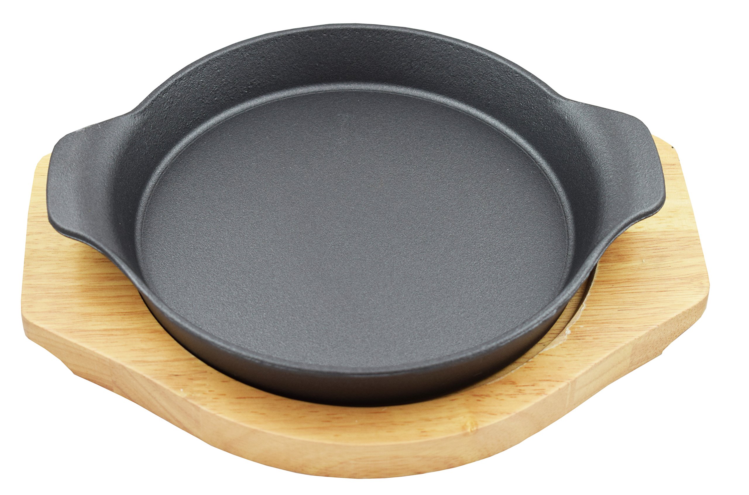 Sunrise Kitchen Supply Round Cast Iron w/Handles and Rubberwood Underliner Set (8")