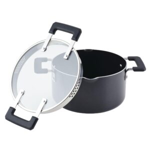 farberware cookstart diamondmax nonstick straining saucepot with lid, dishwasher safe, 6 quart - black