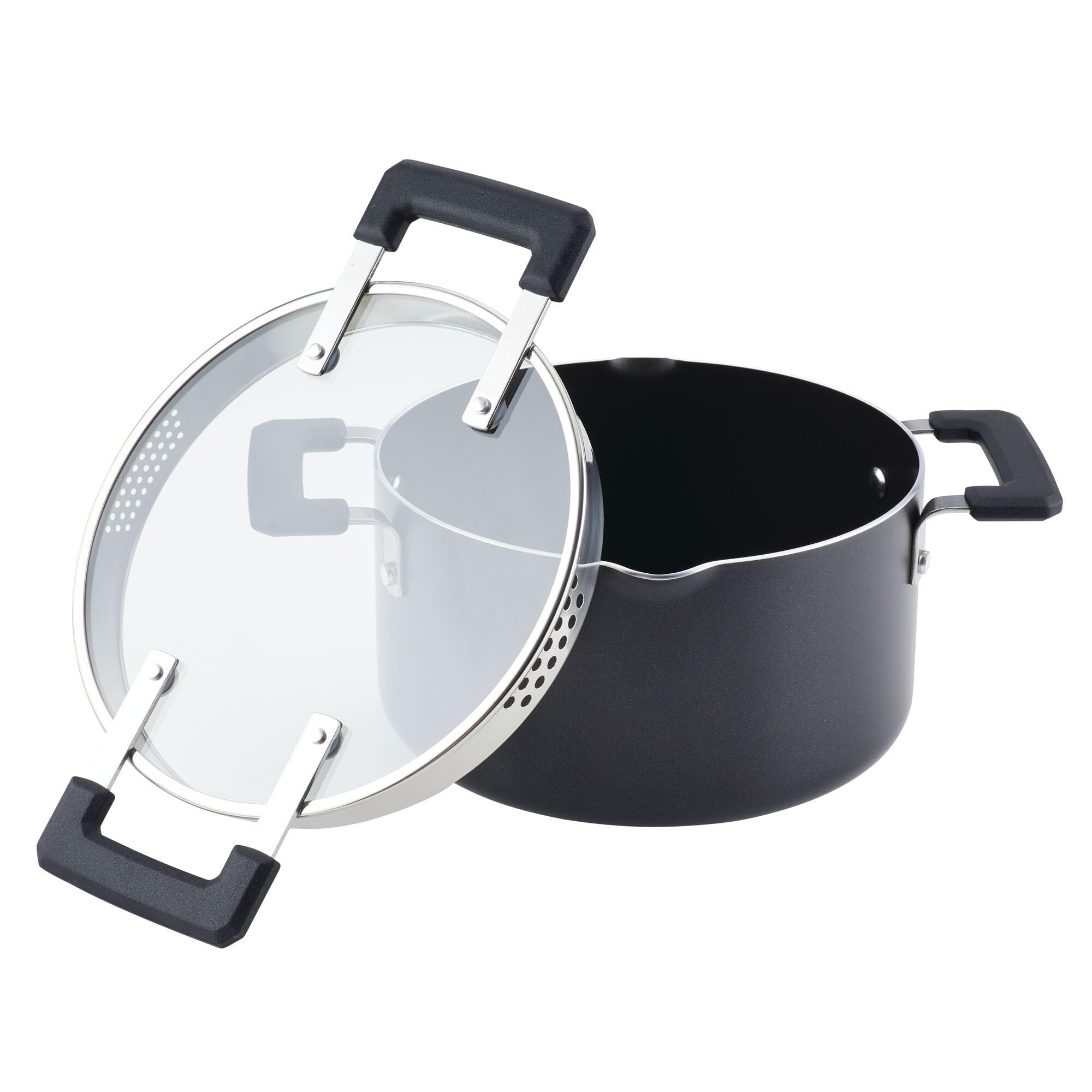 Farberware Cookstart DiamondMax Nonstick Straining Saucepot with Lid, Dishwasher Safe, 6 Quart - Black