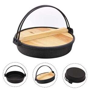 Yardwe 1 Set Skillet with Lid Japanese Sukiyaki Pot Soup Pot Nonstick Cookware Cast Iron Sukiyaki Pan Non-Sticky Cooking Utensil Camping Skillet Dumplings Iron Pan Small Cast Iron Pots