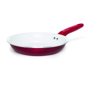 ecolution bliss 9.5 inch non-stick ceramic fry multipurpose use, silicone stay cool handle, easy clean, chef pan, red