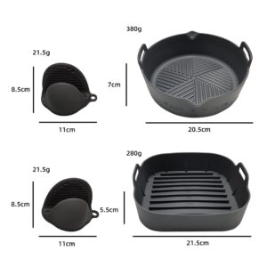 AIR FRYER SILICONE POTS. set of 2 and SILICONE MITTENS included EASY to clean reuseble BPA FREE one square pot and one round pot (GREY)