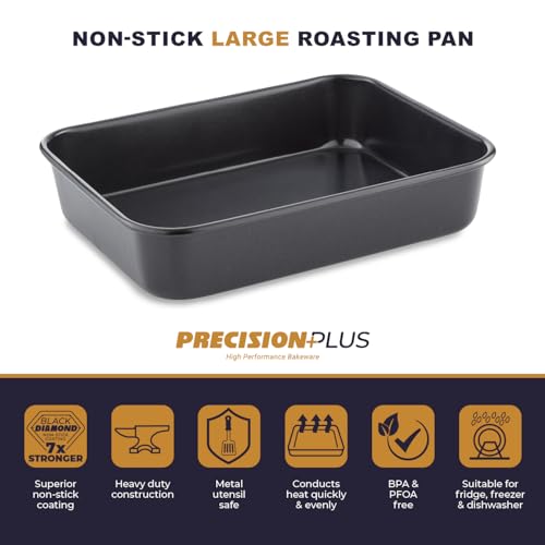 Tower T943000HG1 Precision Plus Large Roasting Pan, Aluminised Steel with Non-Stick Coating, Black