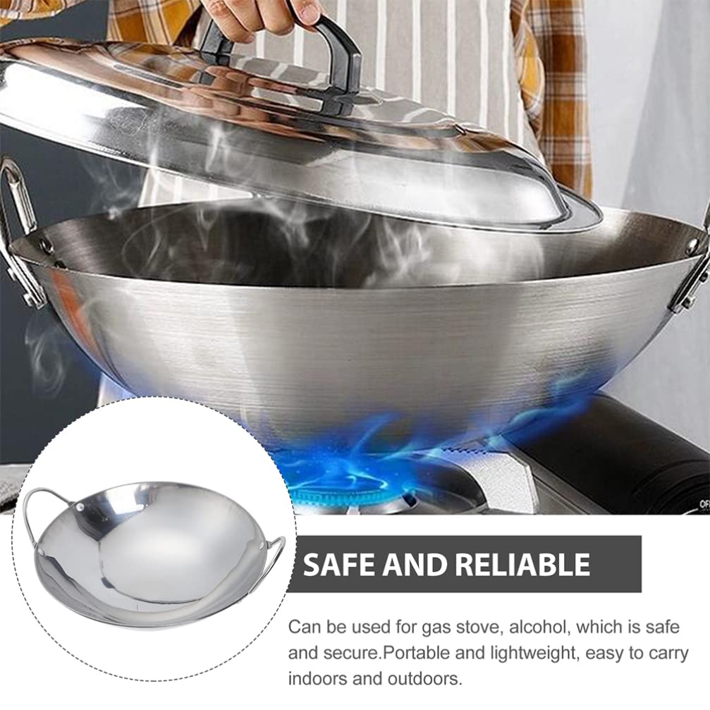 Operitacx Stainless Steel Woks Stir Fry Pans Non-stick Frying Pan Flat Bottom Chinese Wok Hot Pot with Double Handle Kitchen Cookware for Induction Gas Stove 8in