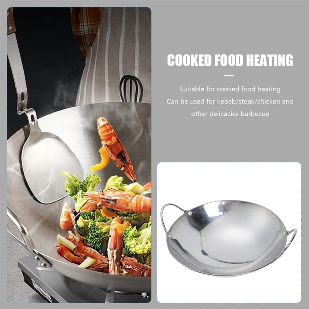 Operitacx Stainless Steel Woks Stir Fry Pans Non-stick Frying Pan Flat Bottom Chinese Wok Hot Pot with Double Handle Kitchen Cookware for Induction Gas Stove 8in