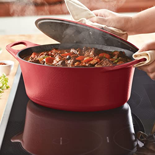 Rachael Ray NITRO Cast Iron Dutch Oven, 6.5 Quart, Red