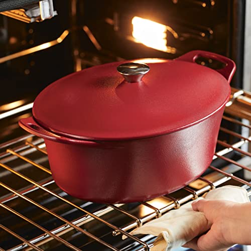 Rachael Ray NITRO Cast Iron Dutch Oven, 6.5 Quart, Red