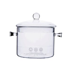yardwe clear glass cooking pot, heat resistant stovetop pot borosilicate glass cooking pot glass cooking noodle pot for pasta noodle, soup, milk (14x20. 5x16cm 1l)