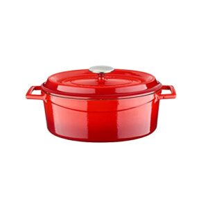 lava 5 quarts cast iron dutch oven: multipurpose stylish oval shape dutch oven pot with glossy sand-colored three layers of enamel coated interior with trendy lid (red)