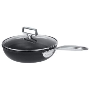 cristel®, exceliss+® non-stick coating sauté-pan with anodized aluminum, long handle, 3-ply construction, brushed finish, all hobs + induction, castel'pro® ultralu® collection, 2qt.