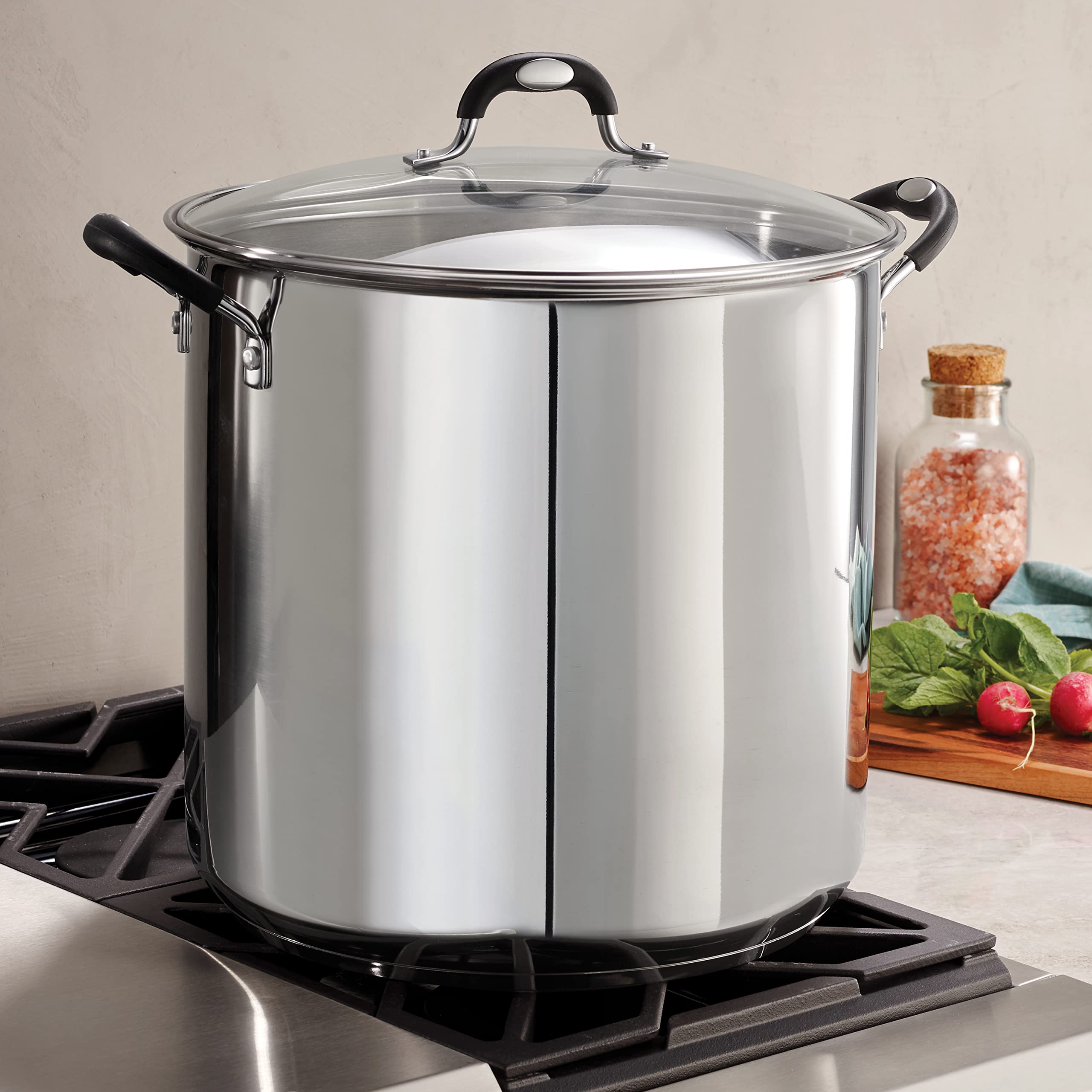 22 Qt Tramontina Stainless Steel Covered Stockpot, Induction Ready, 3ply Base, Clear Lid