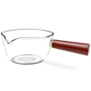 doerdo clear glass pot milk pan with wooden handle mini non stick milk coffee pot with wooden handle breakfast cooking pot glass cookware for home kitchen (clear 400ml)