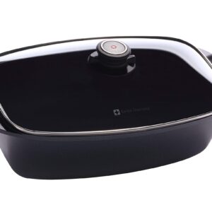 Swiss Diamond Roasting Pan with Lid - HD Nonstick Diamond Coated Aluminum Roaster Includes Lid Dishwasher & Oven Safe Roaster - Large Turkey, Ham, Chicken Roaster Pan - 8.3"x13" (5.3 Qt)- Grey