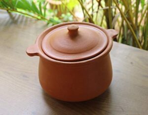 village decor earthen clay cooking pot with lid (porridge pot-2.1qt)