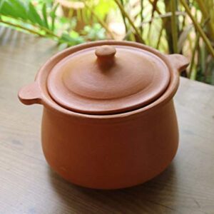 Village Decor Earthen clay cooking pot with lid (Porridge pot-2.1qt)