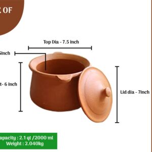 Village Decor Earthen clay cooking pot with lid (Porridge pot-2.1qt)