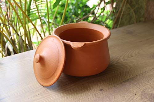 Village Decor Earthen clay cooking pot with lid (Porridge pot-2.1qt)