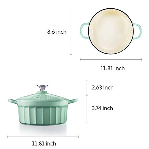 BUYDEEM CP521 Enameled Cast Iron Dutch Oven, Stylish Cupcake Design with 18/8 Stainless Steel Knob & Loop Handles, Perfect for Stewing, Roasting, Baking, 3 Quart (Cozy Greenish)