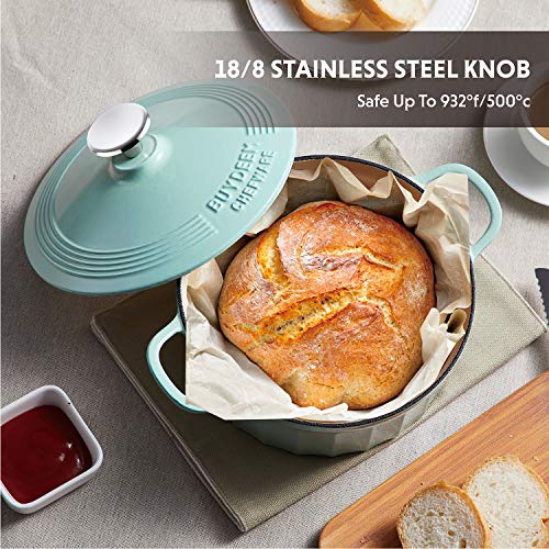 BUYDEEM CP521 Enameled Cast Iron Dutch Oven, Stylish Cupcake Design with 18/8 Stainless Steel Knob & Loop Handles, Perfect for Stewing, Roasting, Baking, 3 Quart (Cozy Greenish)