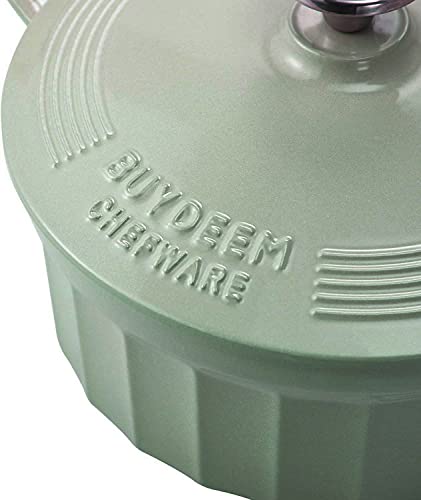 BUYDEEM CP521 Enameled Cast Iron Dutch Oven, Stylish Cupcake Design with 18/8 Stainless Steel Knob & Loop Handles, Perfect for Stewing, Roasting, Baking, 3 Quart (Cozy Greenish)