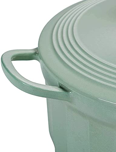 BUYDEEM CP521 Enameled Cast Iron Dutch Oven, Stylish Cupcake Design with 18/8 Stainless Steel Knob & Loop Handles, Perfect for Stewing, Roasting, Baking, 3 Quart (Cozy Greenish)