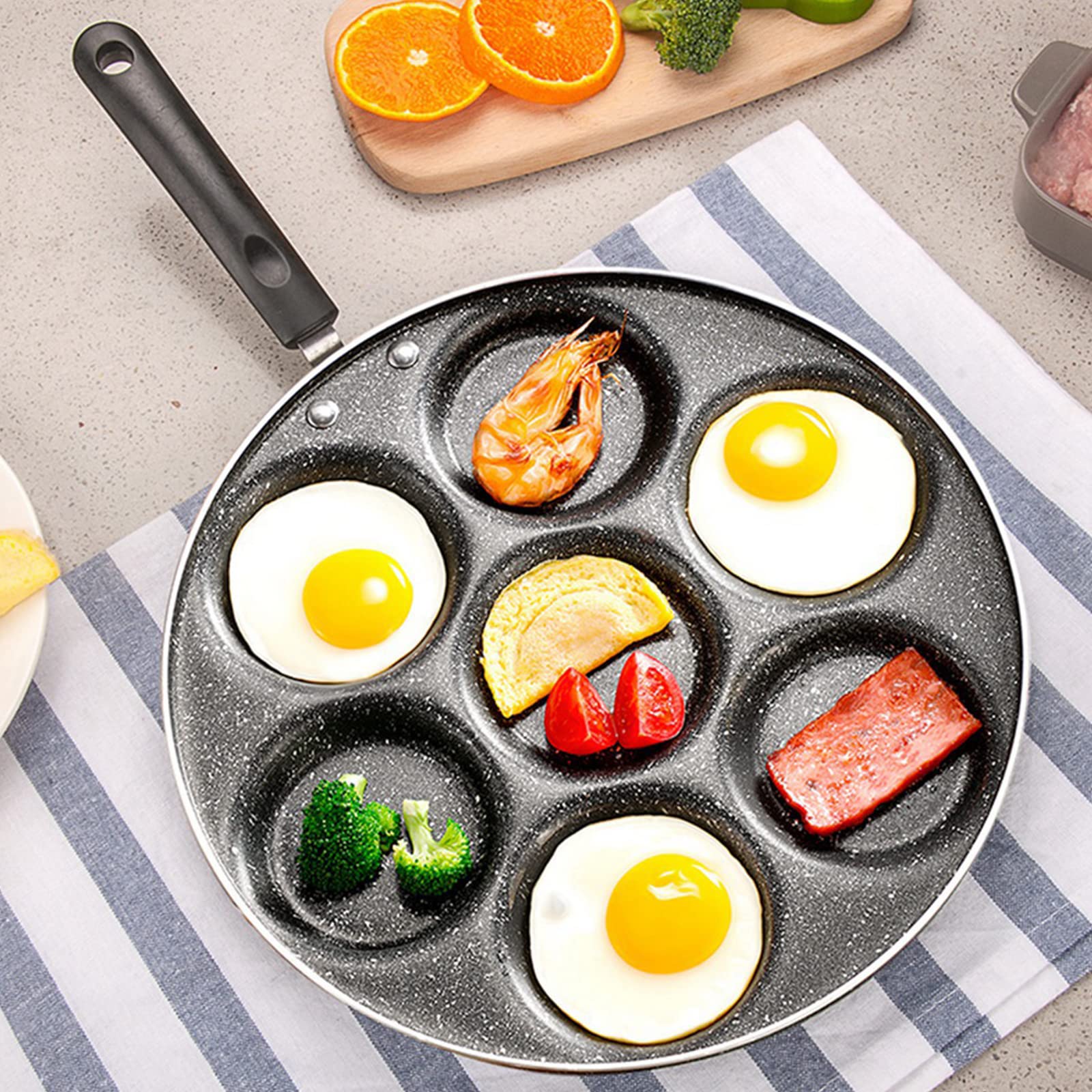 Egg Frying Pan - 7 Hole Non Stick Omelette Pan,Easy Clean Multi Egg Cooking Pan Aluminum Egg Pan Skillet for Breakfast Sandwiches Meat Pan,Compatible with Gas Stove & Electric Ceramic Stove,11.8''