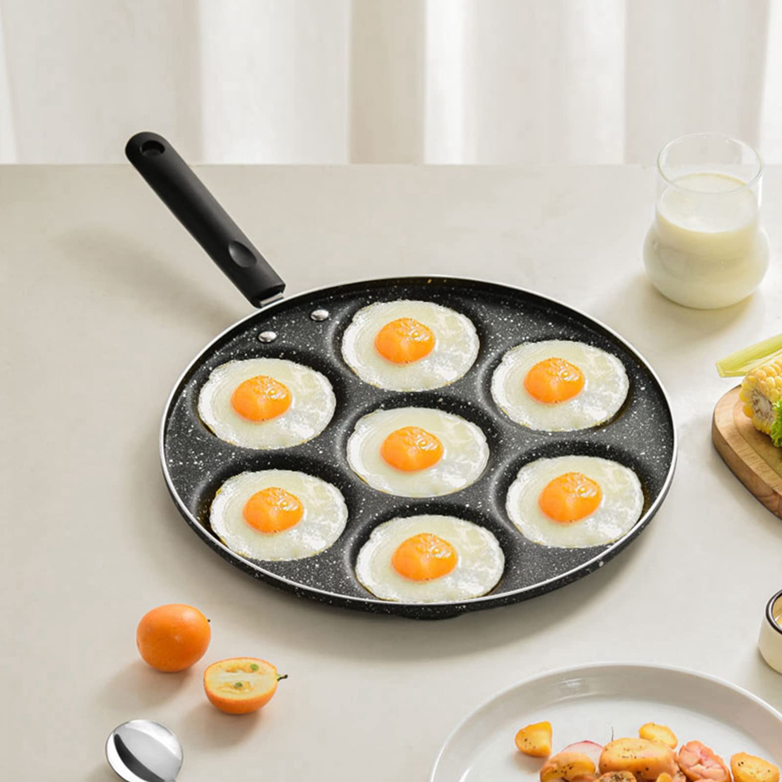 Egg Frying Pan - 7 Hole Non Stick Omelette Pan,Easy Clean Multi Egg Cooking Pan Aluminum Egg Pan Skillet for Breakfast Sandwiches Meat Pan,Compatible with Gas Stove & Electric Ceramic Stove,11.8''