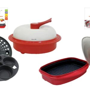 Microhearth Cookware Set (Everyday Pan Combo & Grill Pan) for Microwave Oven, Red