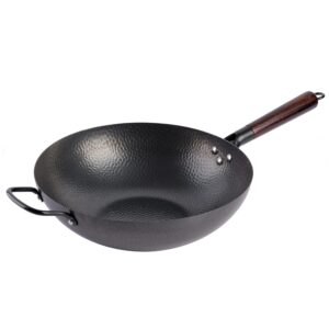 gibson home stargaze carbon steel flat bottom wok, 13-inch, hammered