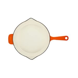 Lava Light-Colored Sand Enameled Cast Iron Skillet with Side Drip Spouts - 12 inch Round Frying Pan with Glossy Sand-Colored Three Layers of Enamel Coated Interior (Orange)