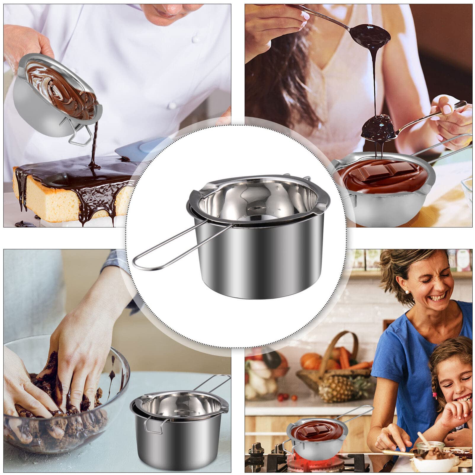 FOMIYES Cheese Fondue Double Boiler Pot, Chocolate Butter Candy Melting Pot, Chocolate Melting Pot Set for Kitchen 1 Set (Style 1) Stainless Steel