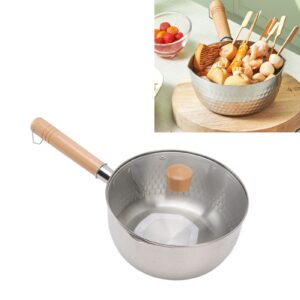 Japanese Saucepan Traditional Japanese Snow Pan Non Stick 20cm Diameter with Lid Wooden Handle Stainless Steel Milk Soup Pot for Home Kitchen