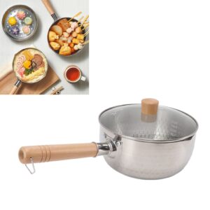 Japanese Saucepan Traditional Japanese Snow Pan Non Stick 20cm Diameter with Lid Wooden Handle Stainless Steel Milk Soup Pot for Home Kitchen