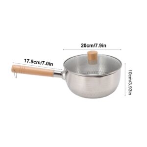 Japanese Saucepan Traditional Japanese Snow Pan Non Stick 20cm Diameter with Lid Wooden Handle Stainless Steel Milk Soup Pot for Home Kitchen