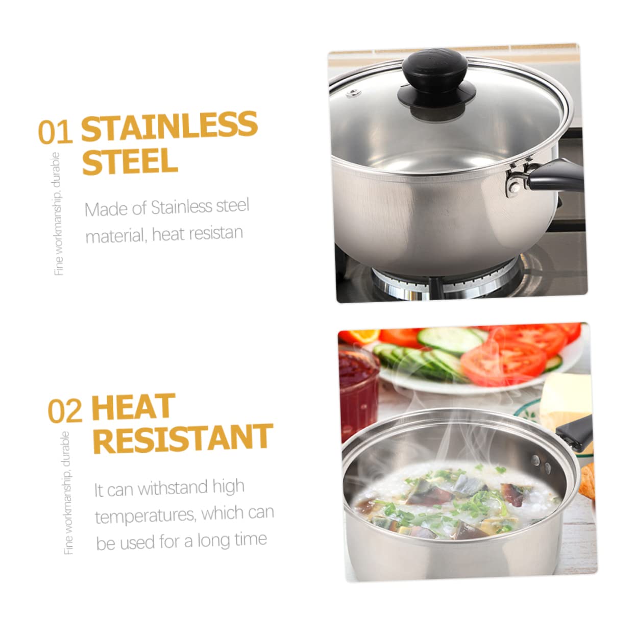 Yardwe Single Handle Small Milk Pot Stainless Steel Milk Pot Saucepan Pot Butter Melting Pot Small Sauce Pan Sauce Pan Stainless Steel Induction Cooker Complementary Food Abs Baby