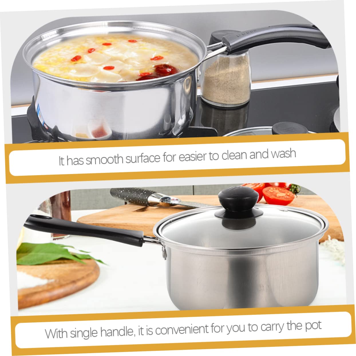 Yardwe Single Handle Small Milk Pot Stainless Steel Milk Pot Saucepan Pot Butter Melting Pot Small Sauce Pan Sauce Pan Stainless Steel Induction Cooker Complementary Food Abs Baby