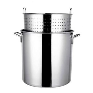 aizyr 27qt/45qt/63qt stainless steel stock pot commercial heavy duty turkey deep fryer crawfish clam steamer with strainer basket for soup, broth & stock, chili casserole,40cm/15.7inch