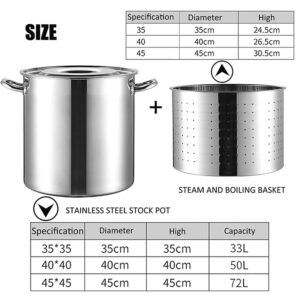 AIZYR 27Qt/45Qt/63Qt Stainless Steel Stock Pot Commercial Heavy Duty Turkey Deep Fryer Crawfish Clam Steamer with Strainer Basket for Soup, Broth & Stock, Chili Casserole,40cm/15.7inch