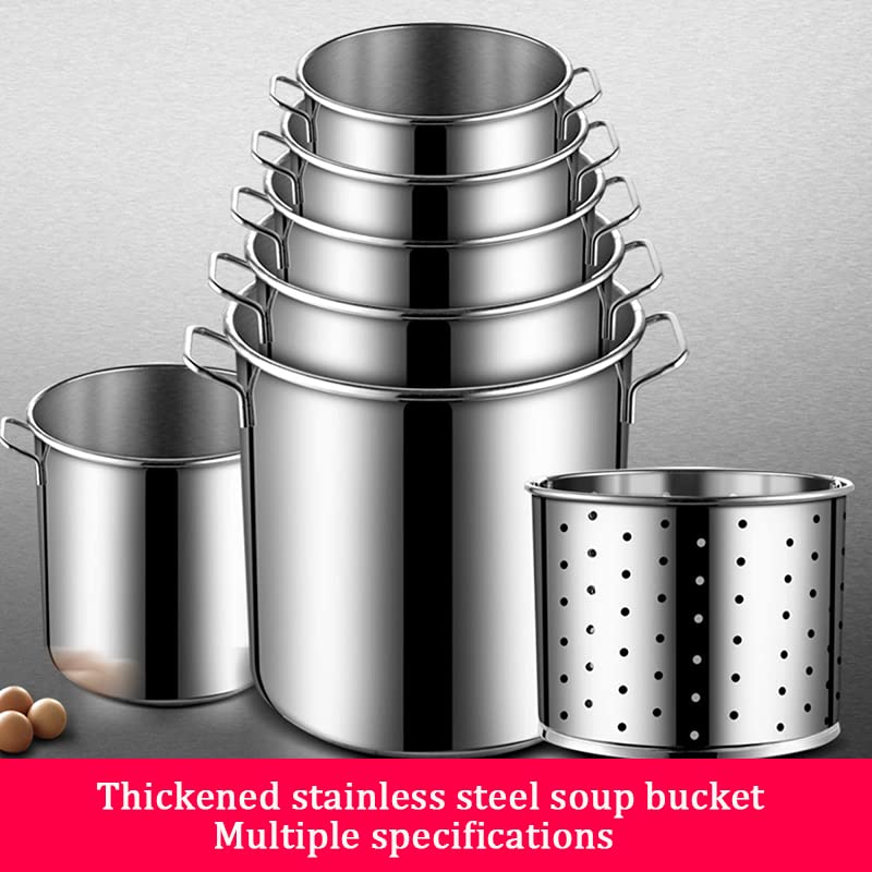 AIZYR 27Qt/45Qt/63Qt Stainless Steel Stock Pot Commercial Heavy Duty Turkey Deep Fryer Crawfish Clam Steamer with Strainer Basket for Soup, Broth & Stock, Chili Casserole,40cm/15.7inch