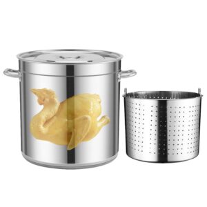 stock pot stainless steel 27qt/4qt5/63qt steamer with lid and basket oil deep fry pan bucket large crawfish clam stockpot for tamales, chili, soups boils,35cm/13.8inch